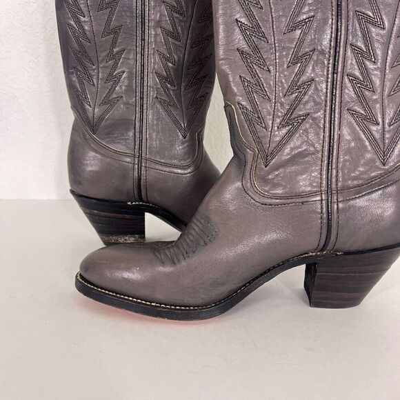 Double H Grey Leather Tall Western Heeled Cowboy Boots - Picture 10 of 14